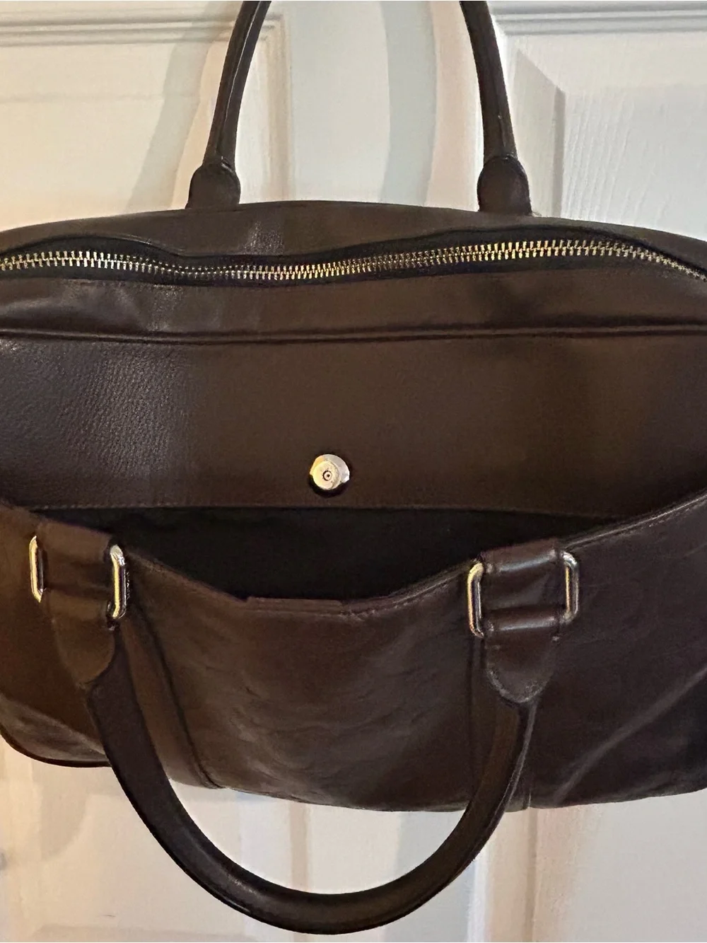 Coach Slim Brief Men's Embossed Leather Laptop Bag - Dark Brown F71798